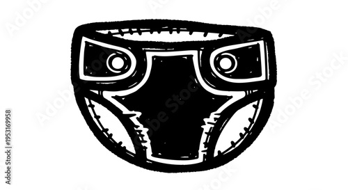 Black and white line art illustration of a baby diaper