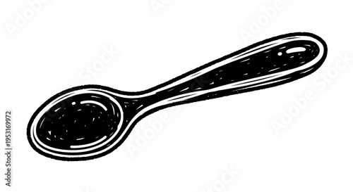 Black and White Line Art Spoon, Food Utensil Vector Illustration