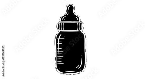 Black and White Silhouette of a Baby Bottle with Measurement Markings