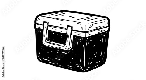 Black and White Line Art Illustration of a Cooler Box