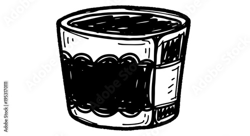 Black and White Line Art of a Drink in a Glass