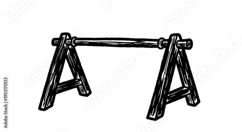 Black and White Line Art of a Sawhorse for Construction Industry