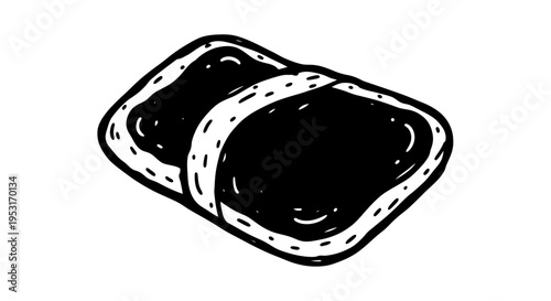 Black and white line art sushi roll on white background