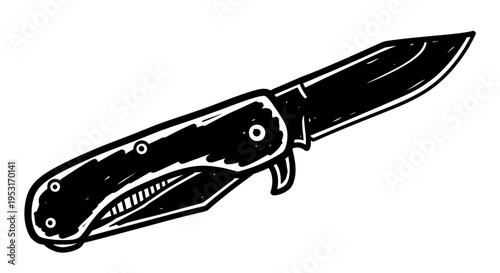 Black and white line art illustration of a folding pocket knife