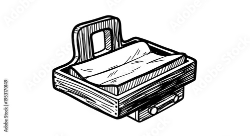 Hand-drawn black and white line art of a smoking accessory with paper