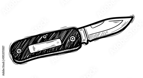Black and White Sketch of a Folding Knife, Pocket Knife