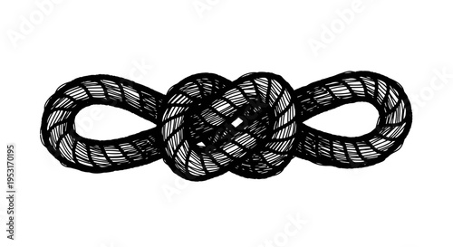 Black and white line art of a nautical knot on white background