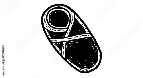 Black and White Line Art of a Swaddled Baby in Oval Shape