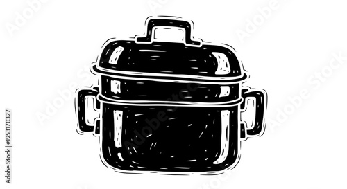 Black  White Line Art of a Steamer Pot