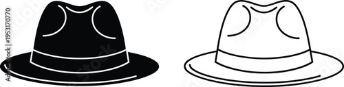 Fedora Hat Icons: Solid and Outline Styles Vector