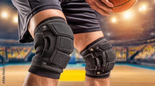 Basketball Player Wearing Padded Knee Stabilizers on Court