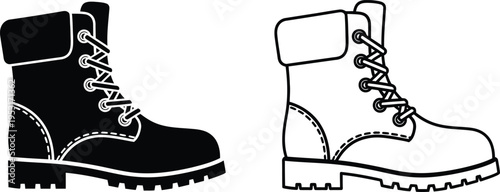 Winter Hiking Boots Icon Set Vector