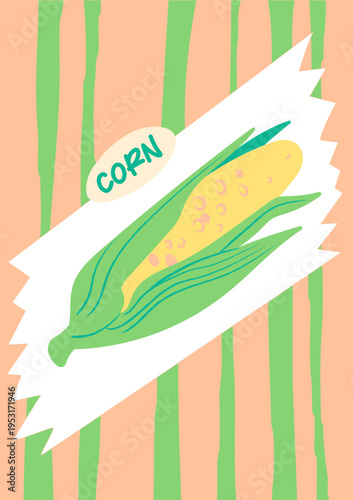 Corn Cob With Husk Poster Cartoon