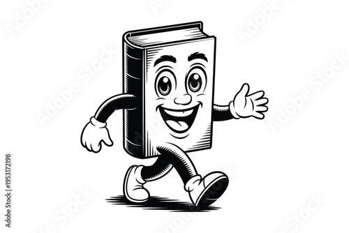 A cheerful anthropomorphic book character is waving with a friendly expression perfect for educational designs on transparent background high-quality professional.
