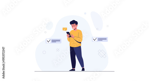 Man Using Smartphone, Receiving Notifications, Online Communication, Digital Life