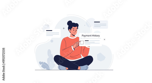 Woman checking payment history online on digital device, financial management concept