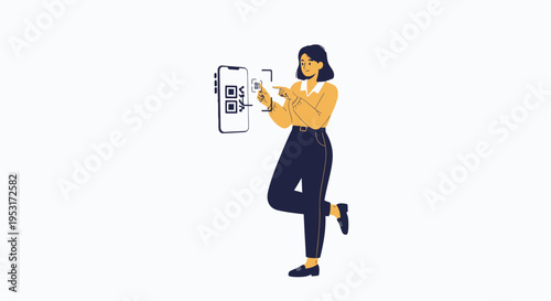 Woman scanning QR code on smartphone screen, digital technology concept