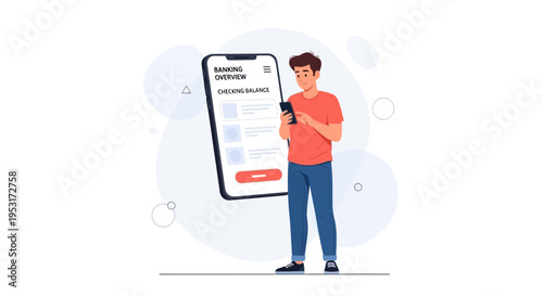 Man using smartphone for online banking, checking balance on mobile app