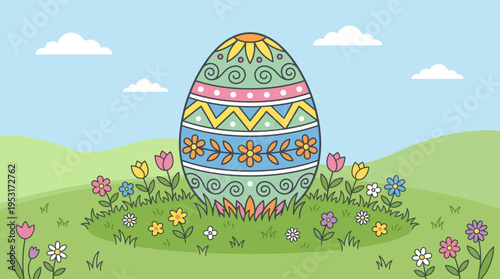 Large decorated Easter egg outdoors 1.
