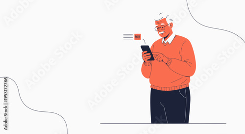 Elderly Man Using Smartphone, Digital Communication, Technology Concept