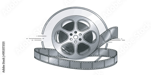 Film reel with silver metal wheel.