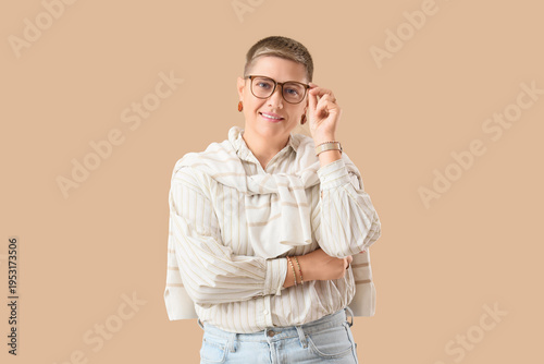 Beautiful woman with short ...