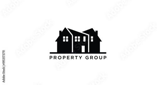 Logo of a property group with a house silhouette and text on a white background.