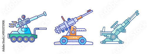 Anti aircraft artillery vector illustration of military defense systems and weapon designs for war games