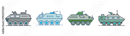 Armored vehicle vector image collection featuring futuristic military vehicles for design projects