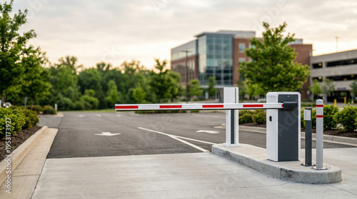 Modern access gate stands at road entrance
