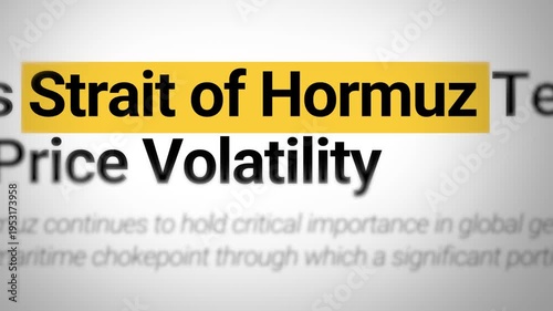 Documentary on Strait of Hormuz typography style 4k animation transitions of text with yellow highlight
