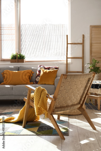 Interior of sunny living ro...