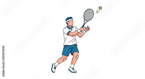 A male tennis player in athletic wear swings a racket to hit a yellow tennis ball during a game.