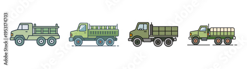 Illustration of green trucks vehicles transportation delivery cargo transport automotive industry