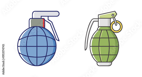 Grenade vector illustration set hand bombs explosive weapon military equipment danger war object