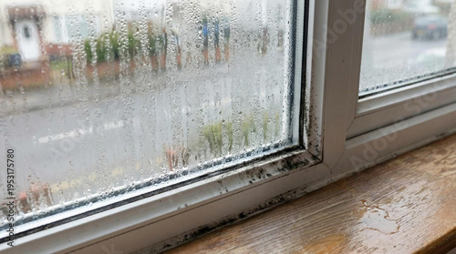 A window with condensation on it