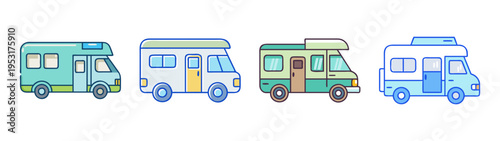 Collection of camper vans and recreational vehicles for travel and road trip adventures vector art