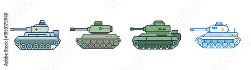 Cartoon tank vector illustration featuring military tanks armored vehicles and war machines for design