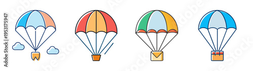Colorful parachutes vector illustration for skydiving and aerial sports graphic design elements