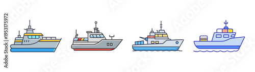 Illustration of fishing boats and cargo ships for commercial and recreational use vector design