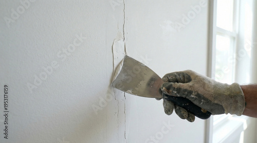 A person is painting a wall with a paint scraper