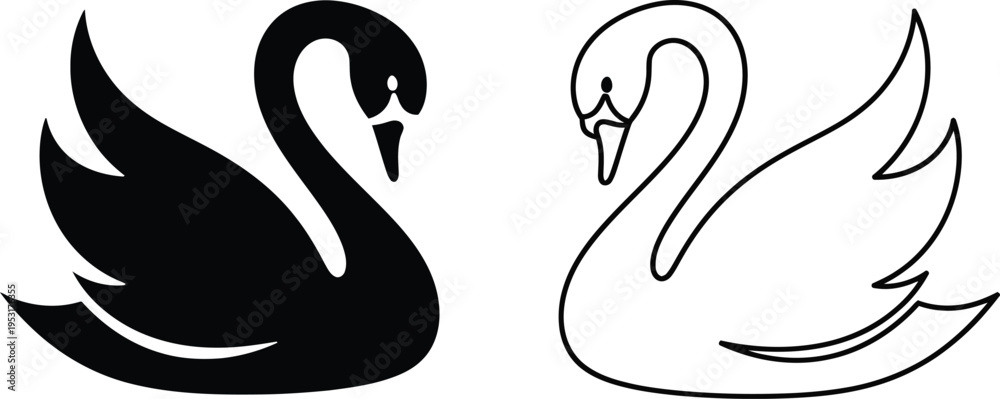 Obraz premium Black and White Swan Vector Icons Vector