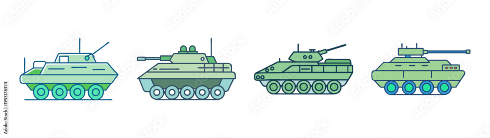 Fototapeta premium Collection of military tanks vector illustration armored vehicles army tanks war machines graphic design