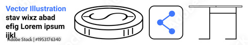 Financial transactions, digital infrastructure, sharing economy, fintech services, modern payment systems, online connectivity. Minimalist coin, sharing icon and table . Financial transactions