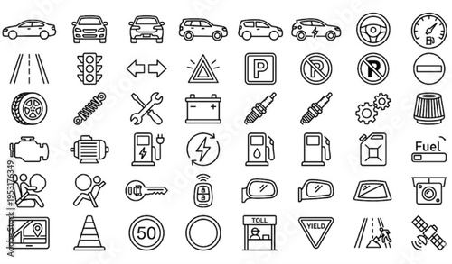 Editable Car Outline Icons Collection – Thin Line Vehicle Symbols for Infographic and Digital Use