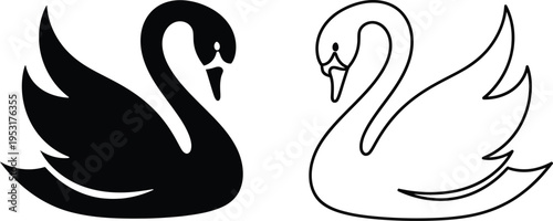 Black and White Swan Vector Icons Vector