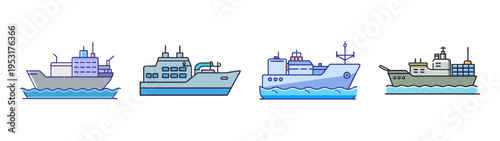Vector illustration of cargo ships and container ships on water transportation and shipping industry