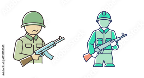 Illustration of army soldiers with guns vector graphic design for military and defense themes and projects