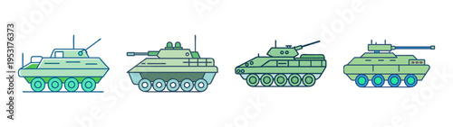 Collection of military tanks vector illustration armored vehicles army tanks war machines graphic design