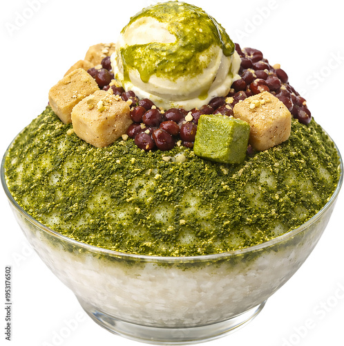 Matcha Bingsu with Red Bean and Green Tea Ice
